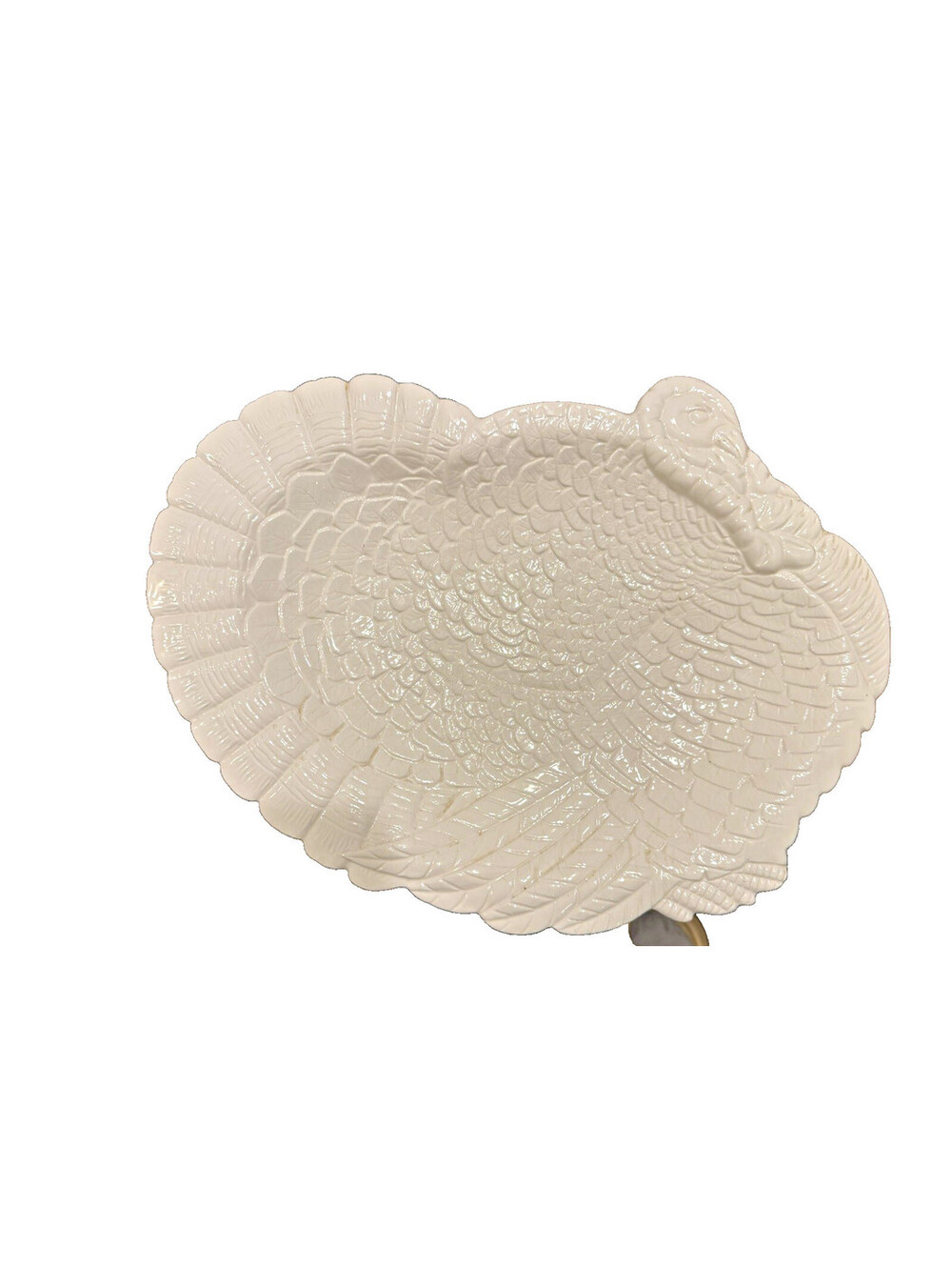 Vintage White Ceramic Embossed Turkey Serving Platter, country, farmhouse